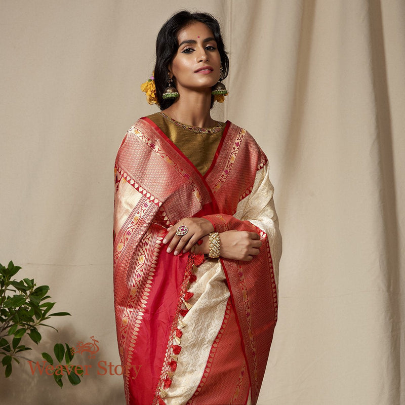 Gold Kimkhab Saree with Red Border ...